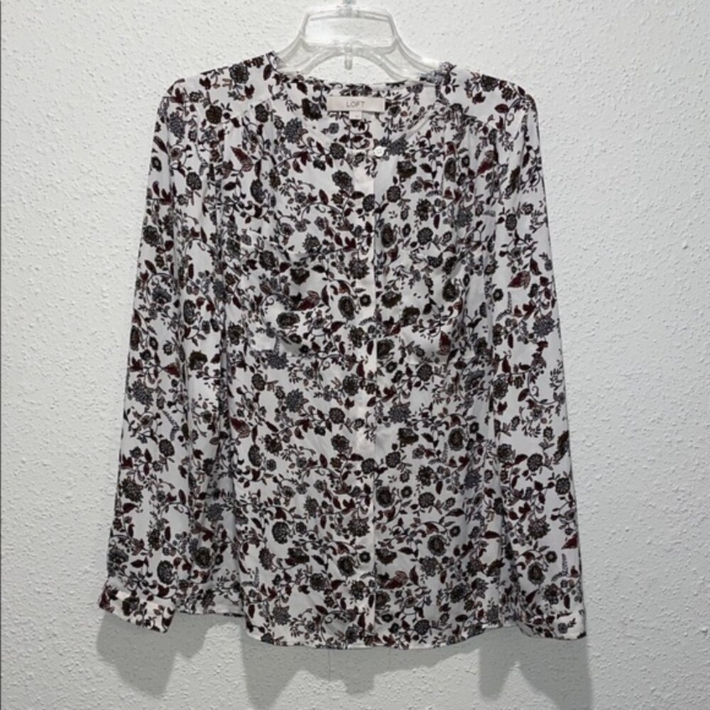 LOFT Women's Floral Print Blouse - Black and Brown
